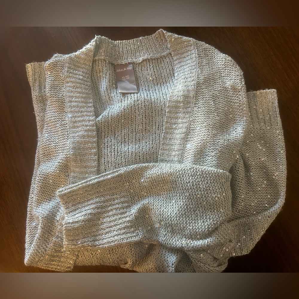 Vintage Sequin Silver Women's Cardigan Sweater  XL by White Stag. Gently Worn.